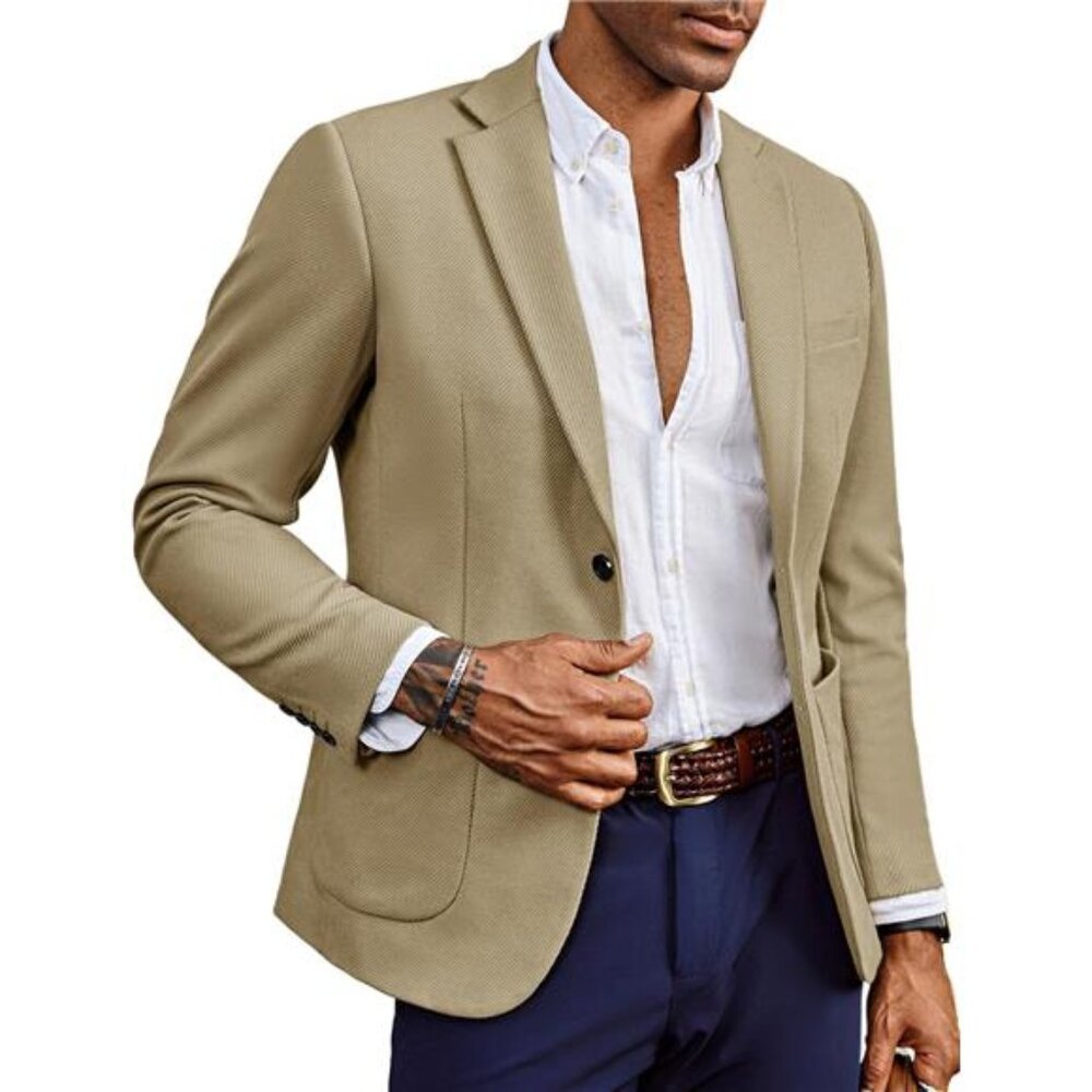 Men's Casual Sport Coat Two Button Suit Jacket with Pockets Lightweight Blazer
